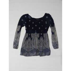 INC Women's Long Sleeve Blouse Blue Gray Sheer Size Small